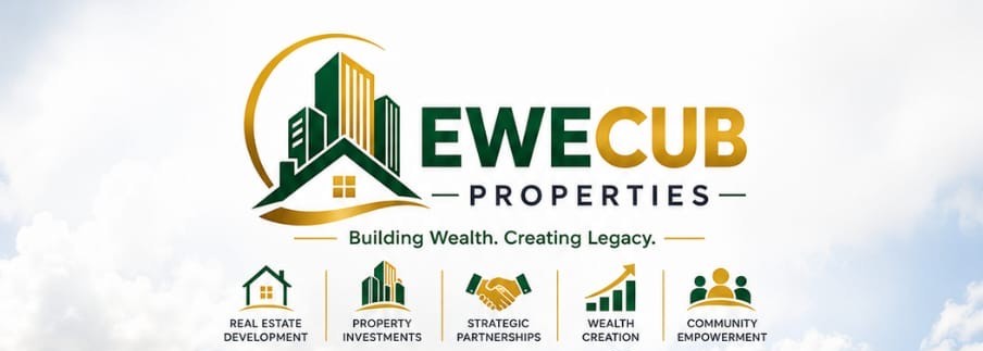 EWECUB Properties logo mentioning real estate development, property investments, strategic partnerships, wealth creation and community empowerment.